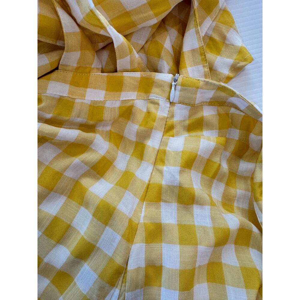 AQUA Butter Yellow Gingham Tie Shoulder Mini Dress S Cottagecore Picniccore - Picture 7 of 16